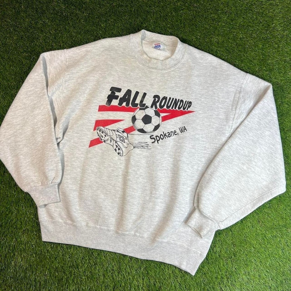 Vintage 90s Fall Roundup Spokane WA Soccer Crewneck Sweatshirt USA Large